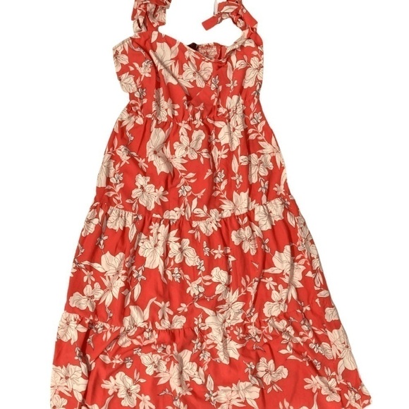Social Standard by Sanctuary Floral Coral maxi Dress for Women size L tie straps - Picture 5 of 6